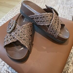 Marc Fisher Brown Woven Slide Sandals